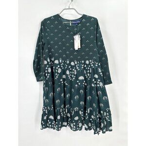 Ro's Garden Emerald Renee Mini Dress sz XS NWT Long Sleeve Tiered Cotton